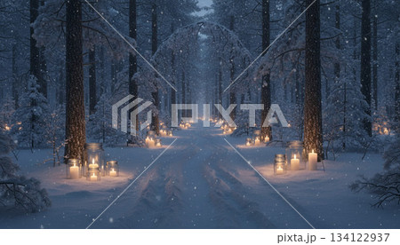 キャンドルライトと雪景色 134122937
