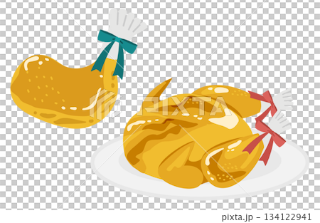 烤雞（雞腿）和整雞的插圖 134122941