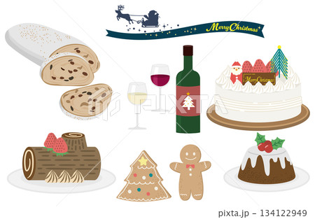 クリスマスケーキとスイーツのイラストセット 134122949