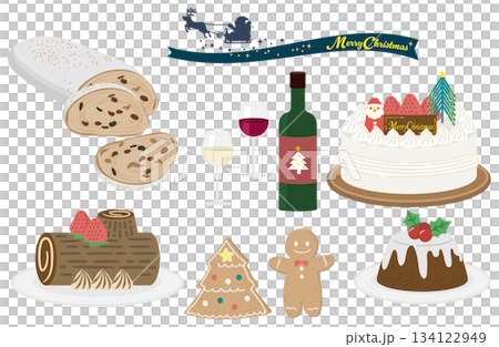 クリスマスケーキとスイーツのイラストセット 134122949