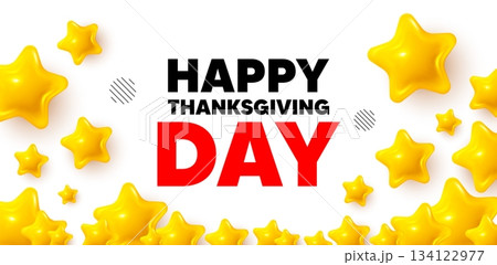 Happy thanksgiving winner banner with 3d stars. Golden stars banner. Happy thanksgiving tag. Happy family holiday message. Autumn thank you day. Review rate background. Vector Happy thanksgiving winner banner with 3d stars. Golden stars banner. Happy thanksgiving tag. Happy family holiday message. Autumn thank you day. Review rate background. Vector 134122977