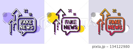 Fake news line icon. Halftone dotted pattern. Gradient icon with grain shadow. Propaganda conspiracy chat sign. Wrong truth symbol. Line fake news icon. Various designs. Vector 134122980