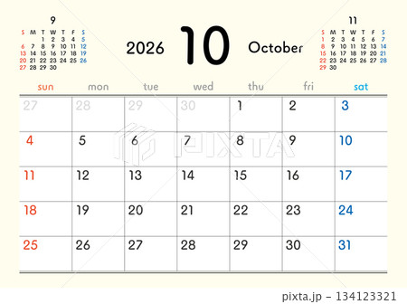 2026年カレンダー10月 134123321