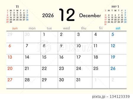 2026年カレンダー12月 134123339