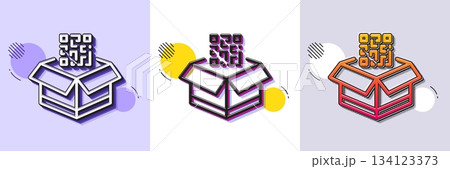 Qr code line icon. Halftone dotted pattern. Gradient icon with grain shadow. Scan barcode sign. Check delivery symbol. Line qr code icon. Various designs. Vector 134123373