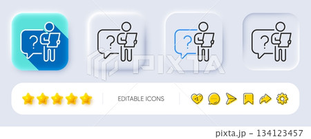 Search employee line icon. Neumorphic, Flat shadow, 3d buttons. Interview candidate sign. Question mark symbol. Line search employee icon. Social media icons. Vector 134123457