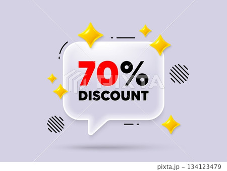 Discount chat speech bubble. Social media concept. 70 percent discount tag. Sale offer price sign. Special offer symbol. 3d sparkles chat bubble. Vector Discount chat speech bubble. Social media concept. 70 percent discount tag. Sale offer price sign. Special offer symbol. 3d sparkles chat bubble. Vector 134123479