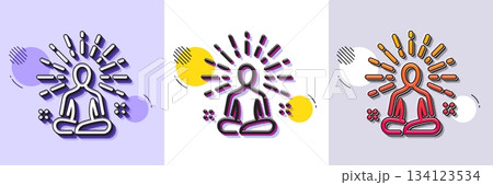 Yoga line icon. Halftone dotted pattern. Gradient icon with grain shadow. Meditation pose sign. Relax body and mind symbol. Line yoga icon. Various designs. Vector 134123534