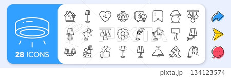 Lamps line icons. Interest rate, AI generate, Inflation icons. Spotlight led, Table Lamp and Floor Light. Modern chandelier, Electric light illuminate and Wall lamp icons. Vector Lamps line icons. Interest rate, AI generate, Inflation icons. Spotlight led, Table Lamp and Floor Light. Modern chandelier, Electric light illuminate and Wall lamp icons. Vector 134123574