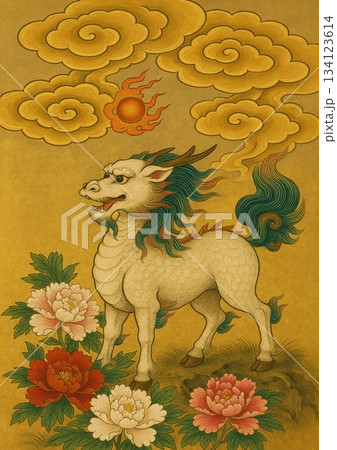 麒麟と菊の吉祥画 麒麟と菊の吉祥画 134123614