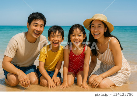 ビーチで楽しむ家族 0161 ビーチで楽しむ家族 0161 134123780