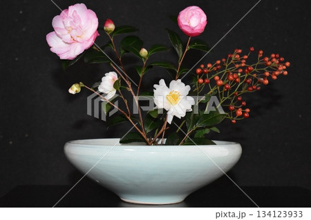 山茶花とノイバラの生け花 134123933