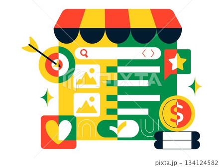 Online Freelancer Marketplace Illustration Featuring A Digital Platform For Search, Offers, Professional Services, and Product Order Tracking System 134124582