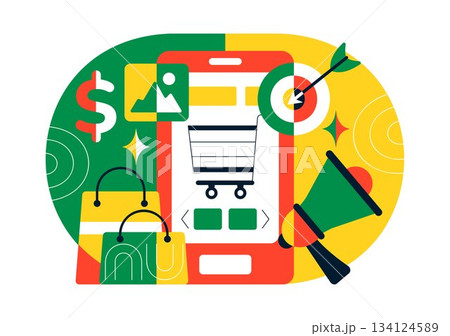 Online Freelancer Marketplace Illustration Featuring A Digital Platform For Search, Offers, Professional Services, and Product Order Tracking System 134124589