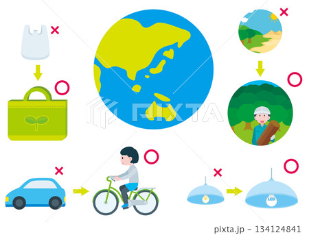 気候変動を防ぐために地球のために出来ること　イラスト 134124841