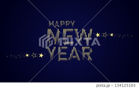 Happy New Year Typography With Gold Line Art and Stars 134125103