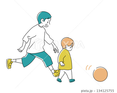 ボールで遊ぶ兄弟のイラスト 134125755