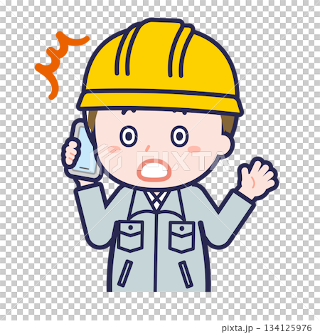 スマートフォンを使う「工事作業員」の男性 134125976