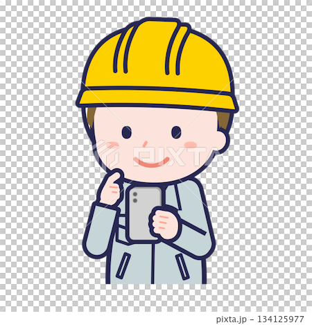 スマートフォンを使う「工事作業員」の男性 134125977