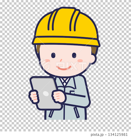 A male "construction worker" using a tablet A male "construction worker" using a tablet 134125981