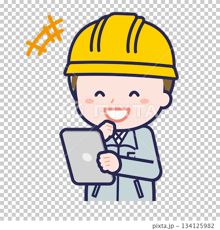 一名男性「建築工人」正在使用平板電腦 一名男性「建築工人」正在使用平板電腦 134125982