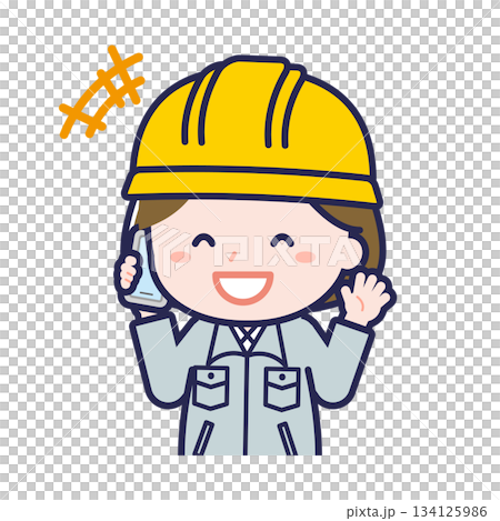 一名女性「建築工人」正在使用智慧型手機 134125986