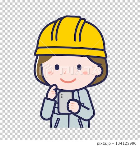 A female "construction worker" using a smartphone A female "construction worker" using a smartphone 134125990