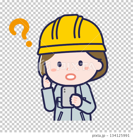 A female "construction worker" using a smartphone A female "construction worker" using a smartphone 134125991