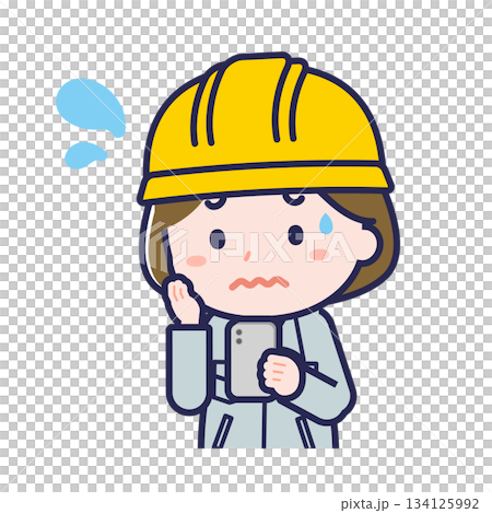 A female "construction worker" using a smartphone A female "construction worker" using a smartphone 134125992