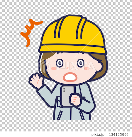 A female "construction worker" using a smartphone A female "construction worker" using a smartphone 134125993