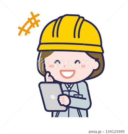 タブレットを使う「工事作業員」の女性 134125995