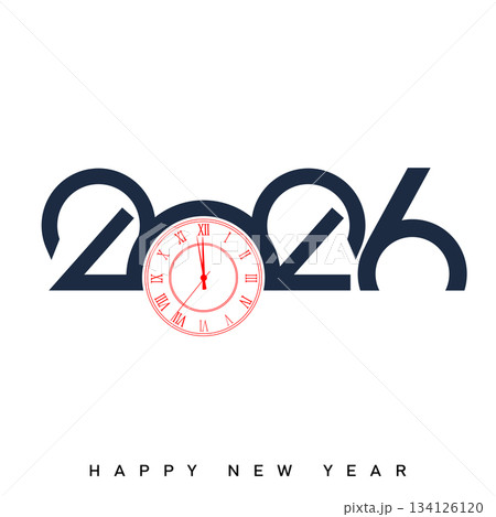 Happy New Year 2026 Creative Minimalist Yellow Typography Poster Design. Vector 134126120