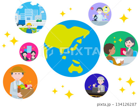 パートナーシップで目標を達成しよう　様々な業種の人々のイラスト 134126287