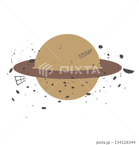 宇宙ゴミのイメージイラスト　惑星の周りに散らばる廃棄物 134126344