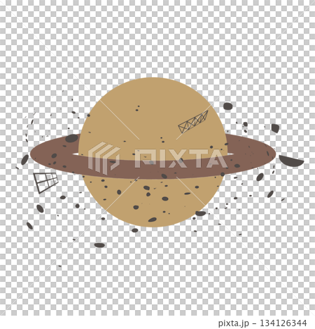 宇宙ゴミのイメージイラスト　惑星の周りに散らばる廃棄物 134126344
