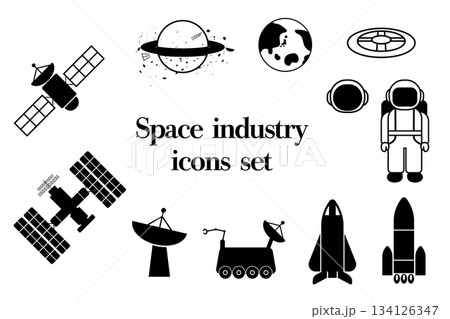宇宙産業関連の白黒アイコンセット 宇宙産業関連の白黒アイコンセット 134126347