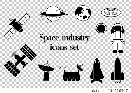 一套與航太工業相關的黑白圖示集 一套與航太工業相關的黑白圖示集 134126347