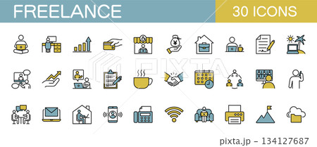 フリーランスに関するラインアイコンセット　カラー 134127687