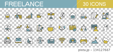フリーランスに関するラインアイコンセット　カラー 134127687