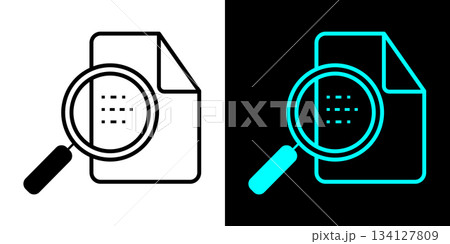 Document Search and File Analysis Icon Set: Magnifying Glass Over Paperwork for Review, Find, or Audit. 134127809