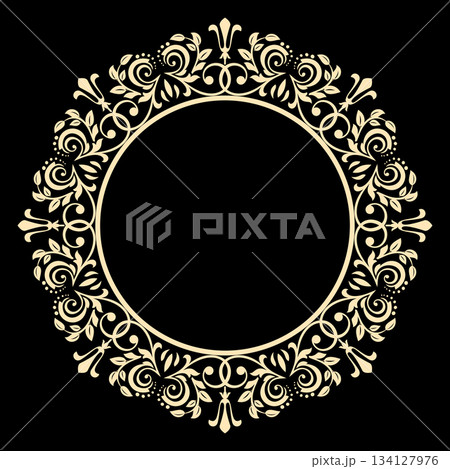 Decorative frame Elegant vector element for design in Eastern style, place for text. Floral black and golden border. Lace illustration for invitations and greeting cards Decorative frame Elegant vector element for design in Eastern style, place for text. Floral black and golden border. Lace illustration for invitations and greeting cards 134127976