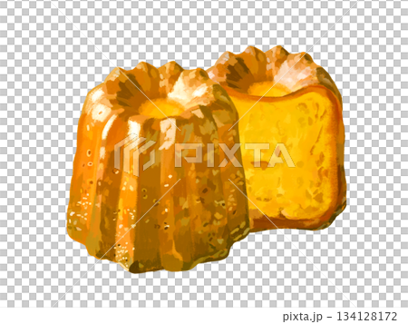 カヌレ（キャラメル）1個と断面 134128172