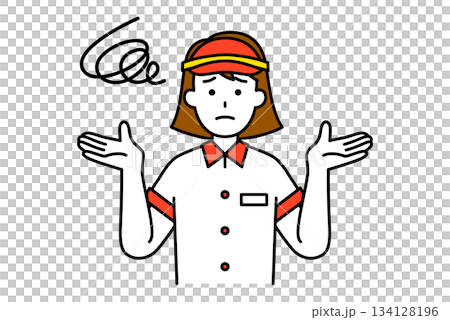 A female fast food worker giving up A female fast food worker giving up 134128196