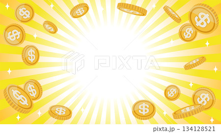 ＄マークが書かれたコインと集中線の背景素材 134128521