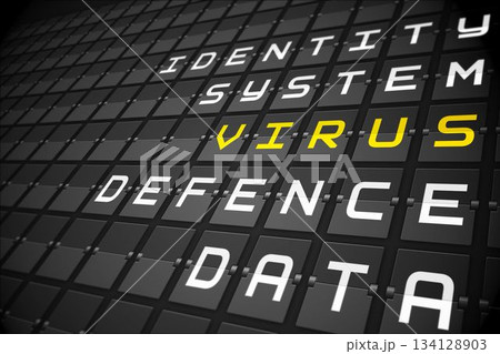 Virus buzzwords on black mechanical board Virus buzzwords on black mechanical board 134128903