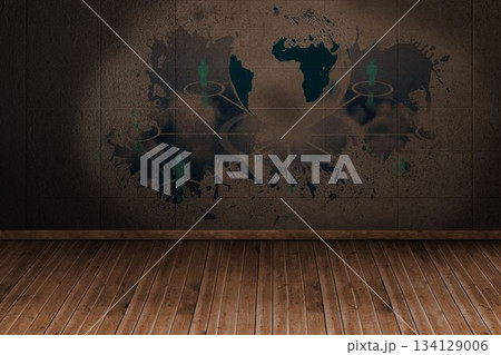 Splash on wall revealing technology interface Splash on wall revealing technology interface 134129006