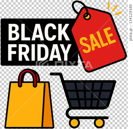 Shopping Icons with Black Friday Sale Tag 134129380