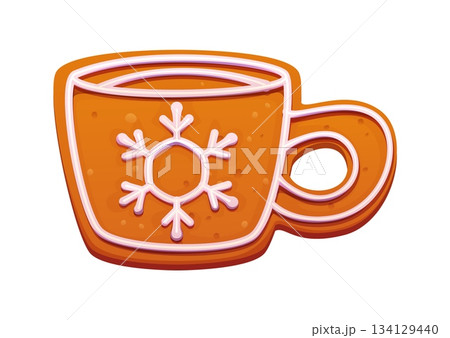 Christmas gingerbread cookie biscuit of cup or mug for winter holiday, cartoon vector icon. Gingerbread cookie in shape of coffee cup or tea mug with snowflake ornament of sweet icing for Christmas Christmas gingerbread cookie biscuit of cup or mug for winter holiday, cartoon vector icon. Gingerbread cookie in shape of coffee cup or tea mug with snowflake ornament of sweet icing for Christmas 134129440