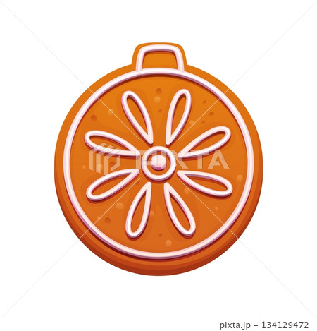 Christmas gingerbread cookie or bauble biscuit for winter holiday, cartoon vector icon. Gingerbread cookie in shape of bauble ornament or Christmas decoration, New Year pastry with sweet icing glaze Christmas gingerbread cookie or bauble biscuit for winter holiday, cartoon vector icon. Gingerbread cookie in shape of bauble ornament or Christmas decoration, New Year pastry with sweet icing glaze 134129472