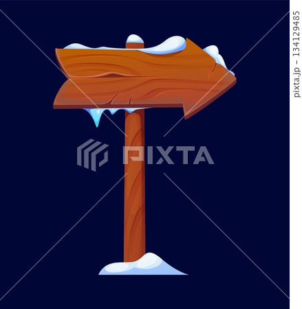 Signboard in snow to North Pole direction arrow for Christmas winter holiday, cartoon vector. Rustic wooden signboard or signpost with snow and icicles with arrow sign pole for Christmas or New Year Signboard in snow to North Pole direction arrow for Christmas winter holiday, cartoon vector. Rustic wooden signboard or signpost with snow and icicles with arrow sign pole for Christmas or New Year 134129485